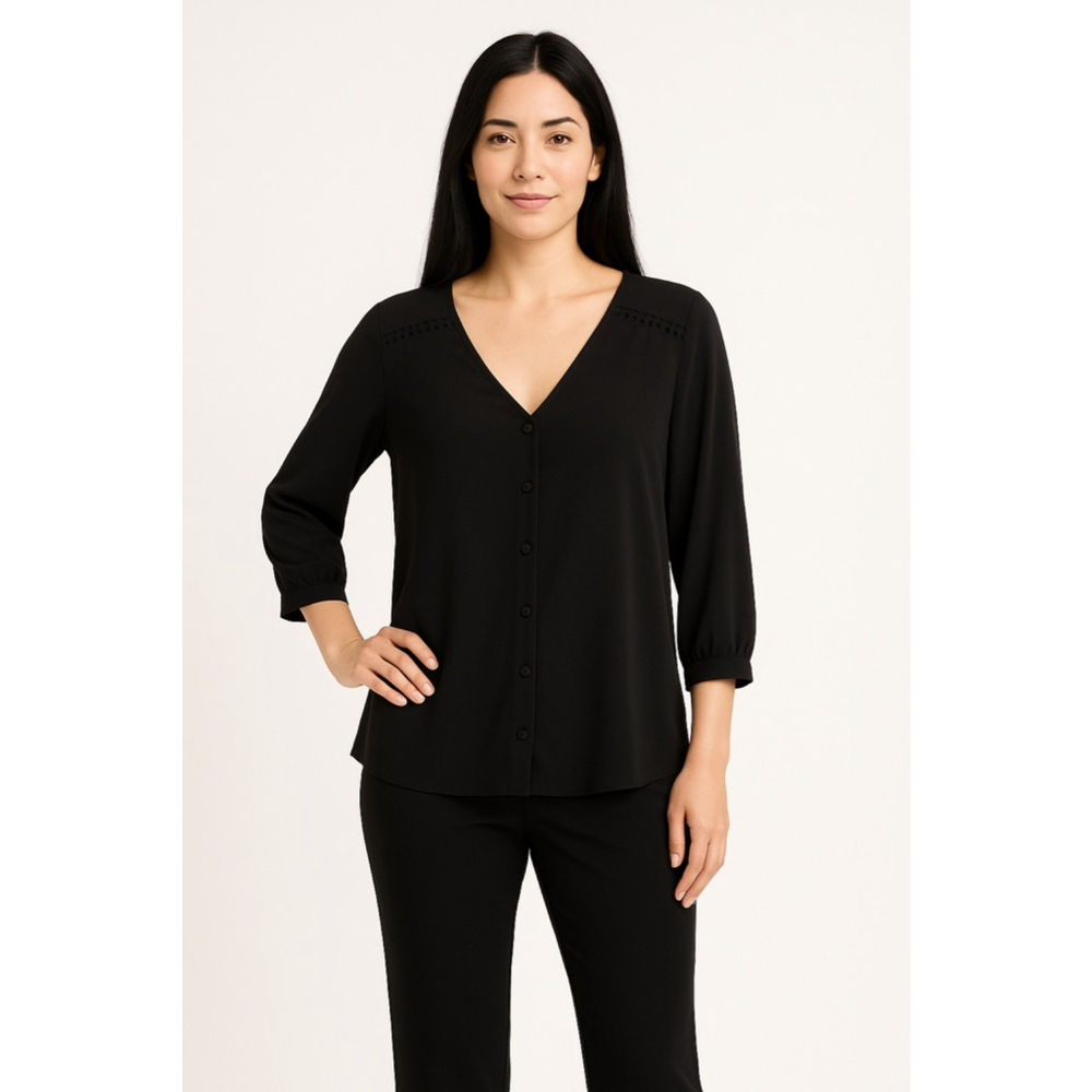 Women's 89th + Madison Black V-Neck Blouse L